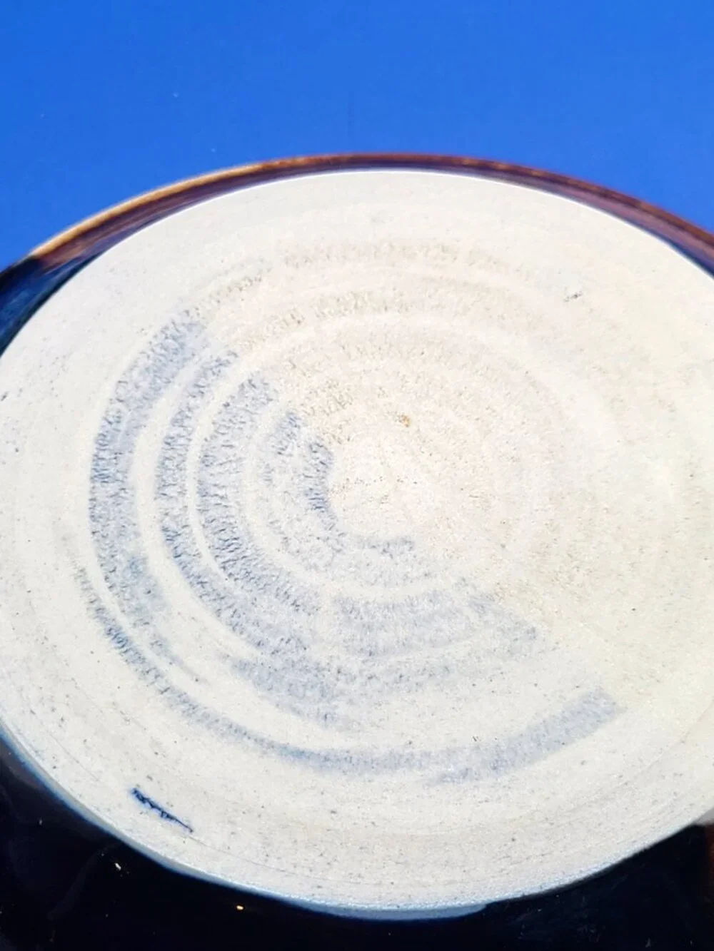 Studio Art Pottery Small Round Dishes Blue Brown Cream Glazed Set of 4